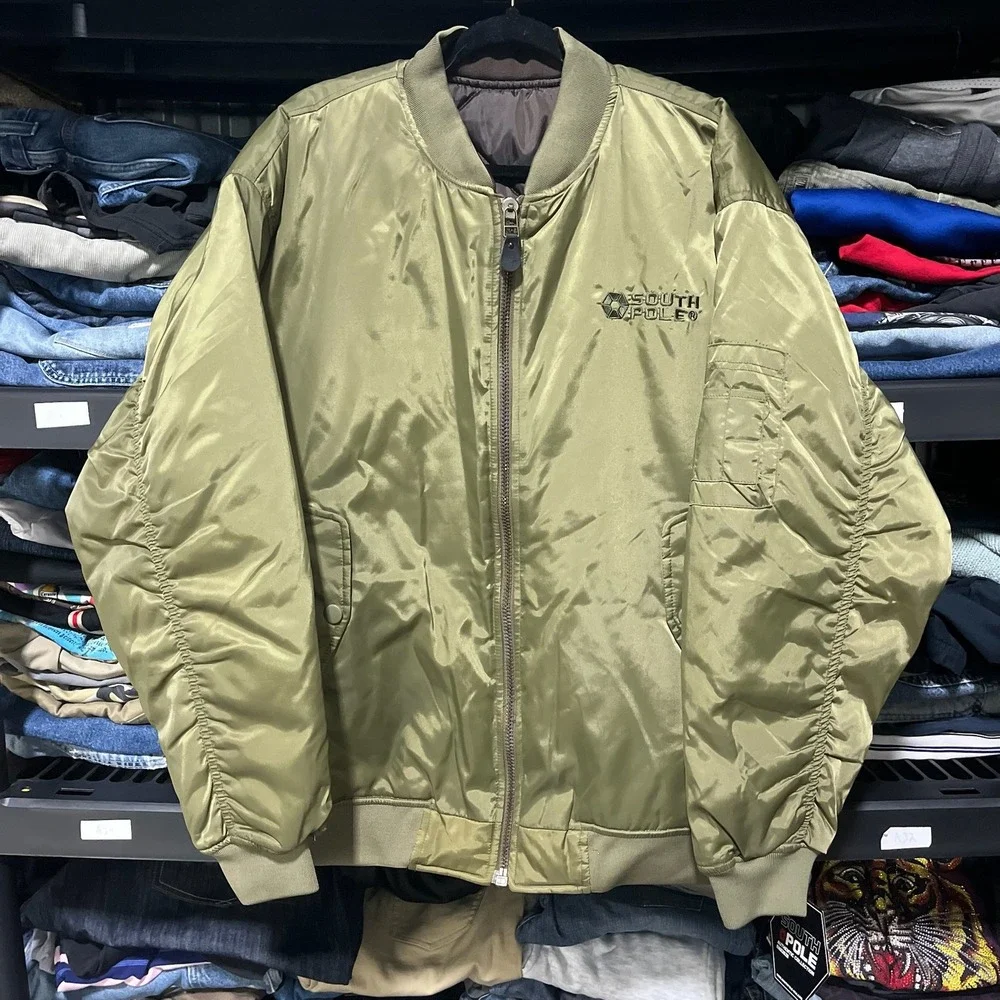 NWT‎ Vintage Southpole Bomber Jacket Reversible Mens XL Green Brown Y2K